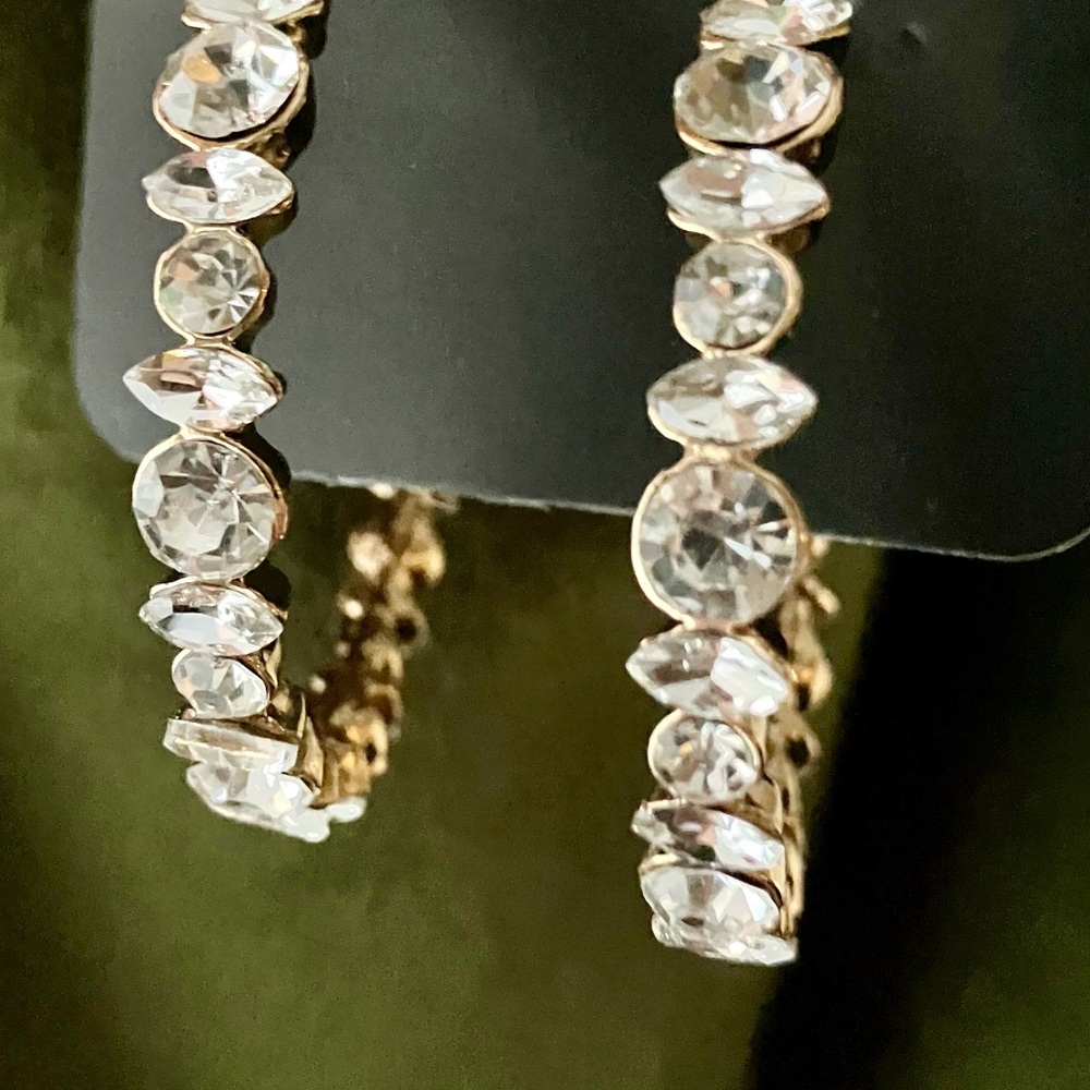 Shiny crystal rhinestone gold hoops